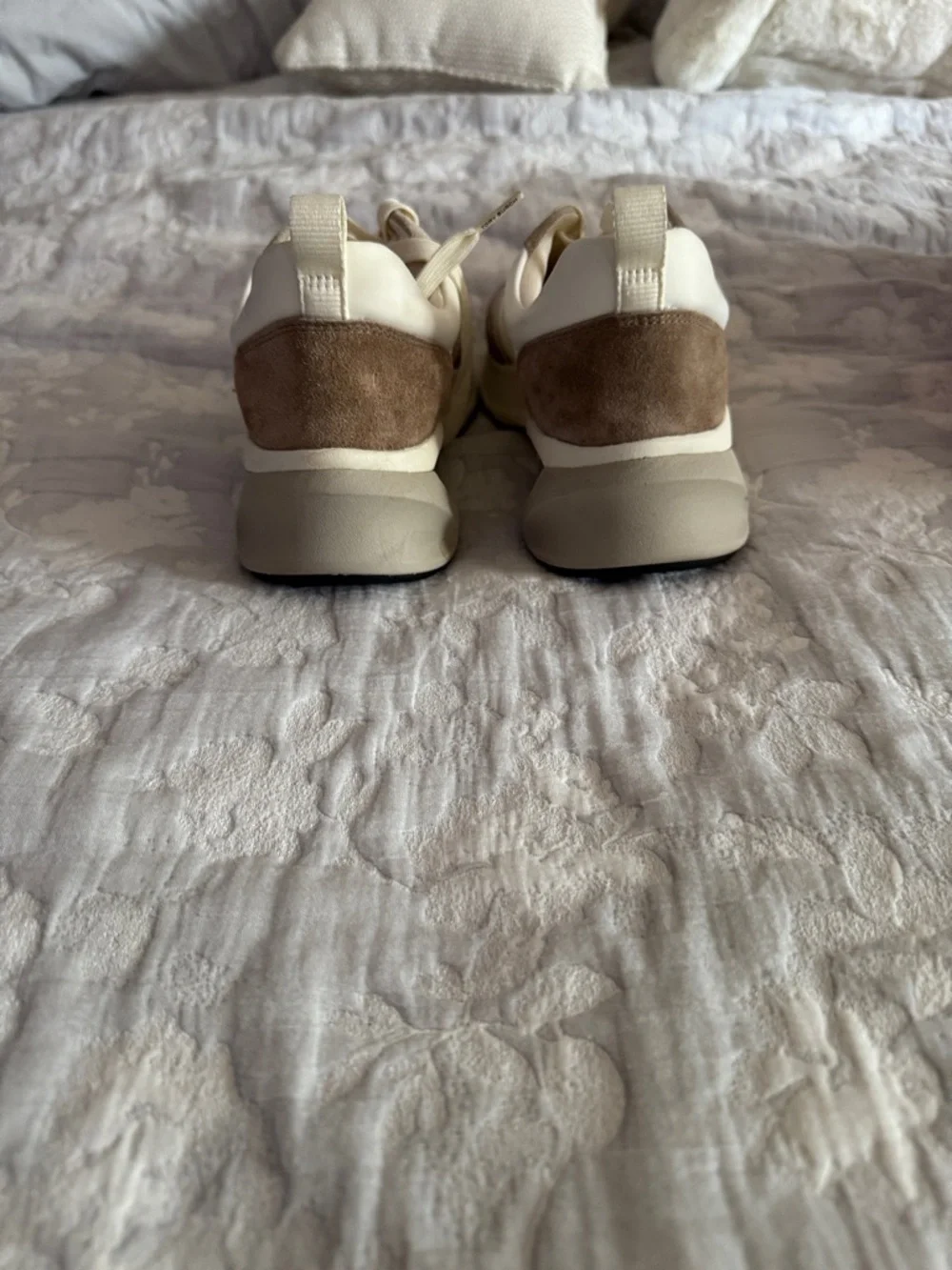Tory Burch White and Taupe Suede-Accent Sneakers - Picture 5 of 5